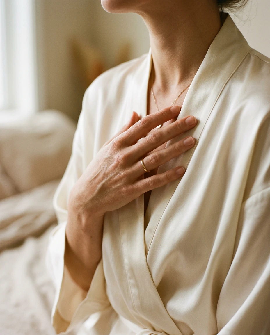 Restorative wellness moment in soft morning light